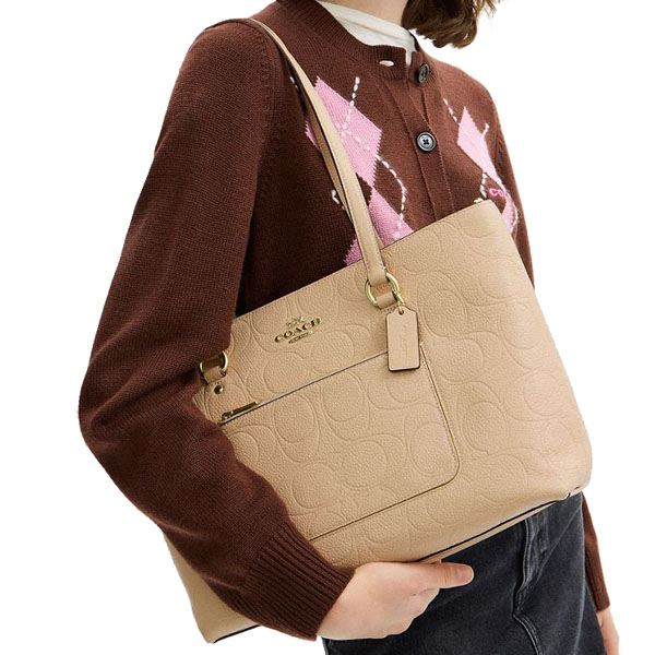 Coach Station Tote Bag In Signature Leather Oat Beige # CCD49