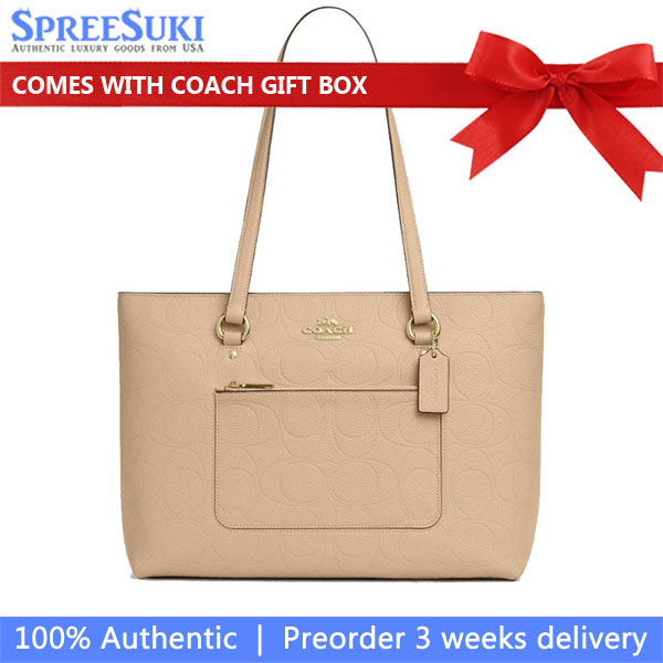 Coach Station Tote Bag In Signature Leather Oat Beige # CCD49