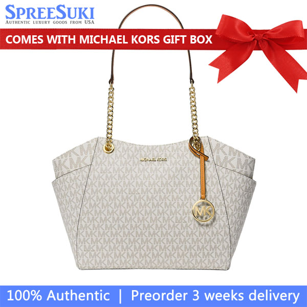 Michael Kors Jet Set Travel Large Chain Shoulder Tote Radish Orange Multi White # 35S4GTVT3B