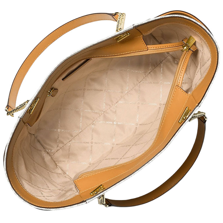 Michael Kors Jet Set Travel Large Chain Shoulder Tote Radish Orange Multi White # 35S4GTVT3B