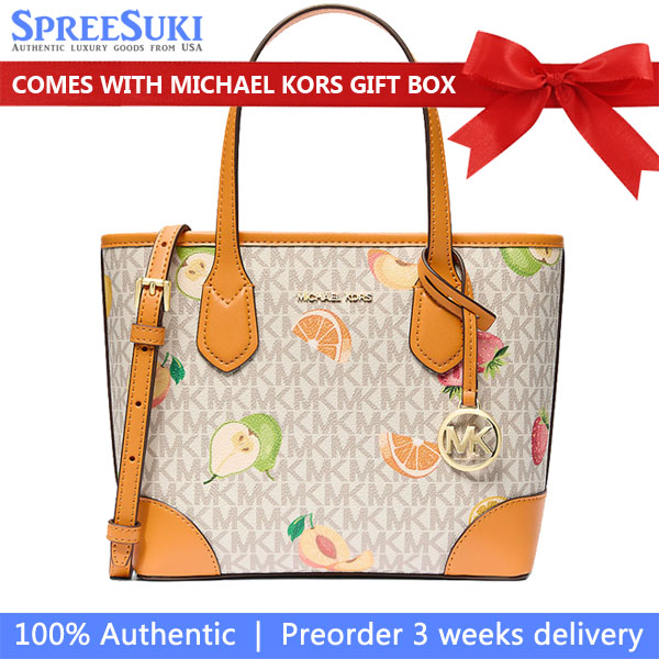 Michael Kors Eva Extra-Small Printed Signature Logo Convertible Tote Bag Radish Orange Multi # 35S6GV0T0U