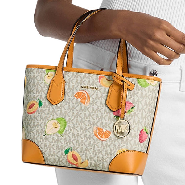 Michael Kors Eva Extra-Small Printed Signature Logo Convertible Tote Bag Radish Orange Multi # 35S6GV0T0U