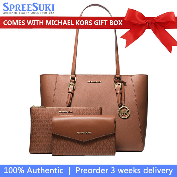 Michael Kors Charlotte Large Saffiano Leather 3-In-1 Tote Bag Luggage Brown # 35R3GCFT3T