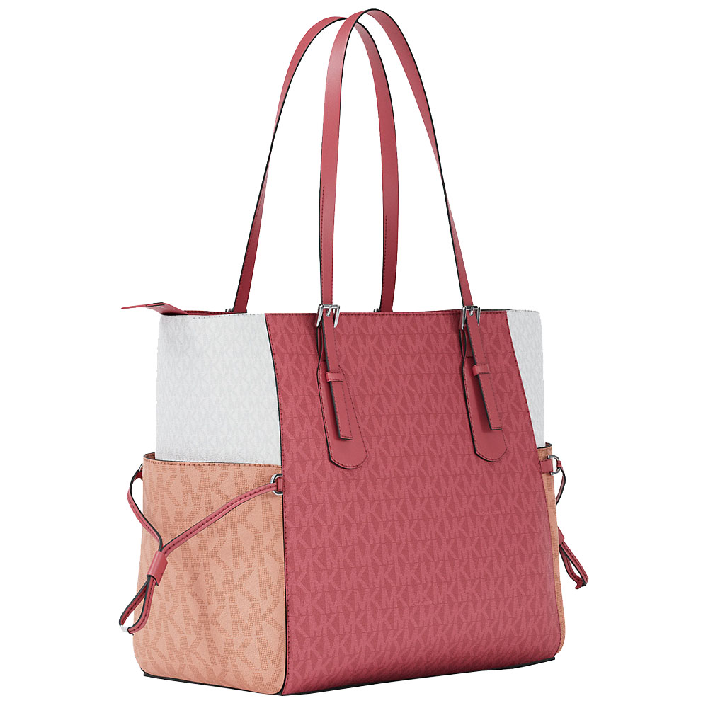 Michael Kors Voyager Large Color-Block Signature Logo Tote Bag Hibiscus Pink # 35S5SV6T7B