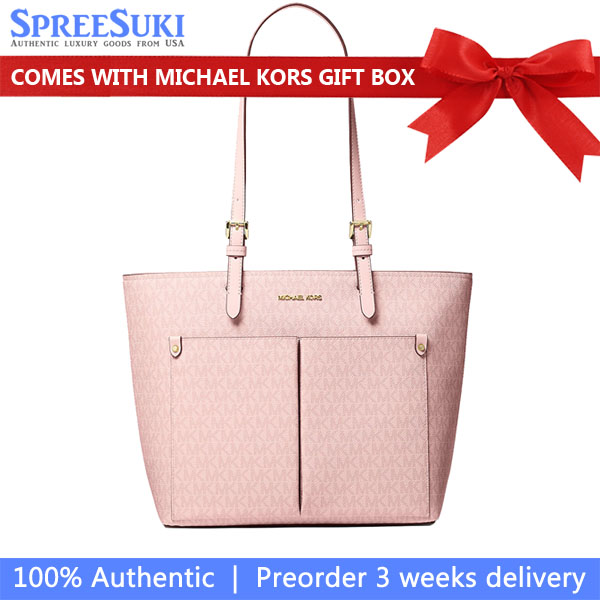 Michael Kors Jet Set Medium Signature Logo Pocket Tote Bag Powder Blush Blush Pink # 35S6GTVT8B