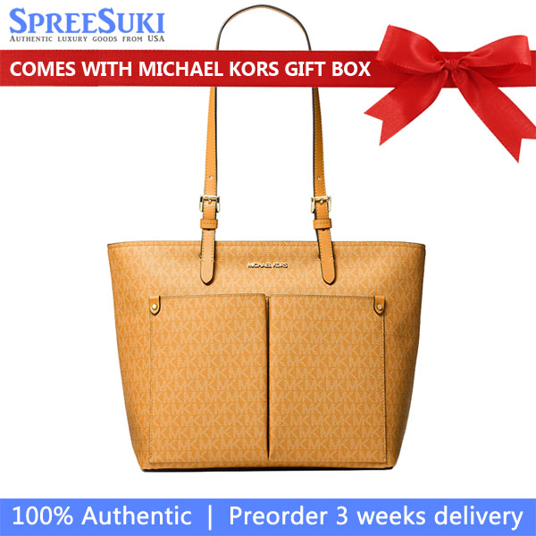 Michael Kors Jet Set Medium Signature Logo Pocket Tote Bag Radiant Orange # 35S6GTVT8B