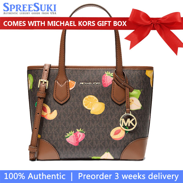Michael Kors Eva Extra-Small Printed Signature Logo Convertible Tote Bag Brown # 35S6GV0T0V