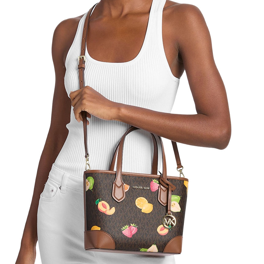 Michael Kors Eva Extra-Small Printed Signature Logo Convertible Tote Bag Brown # 35S6GV0T0V
