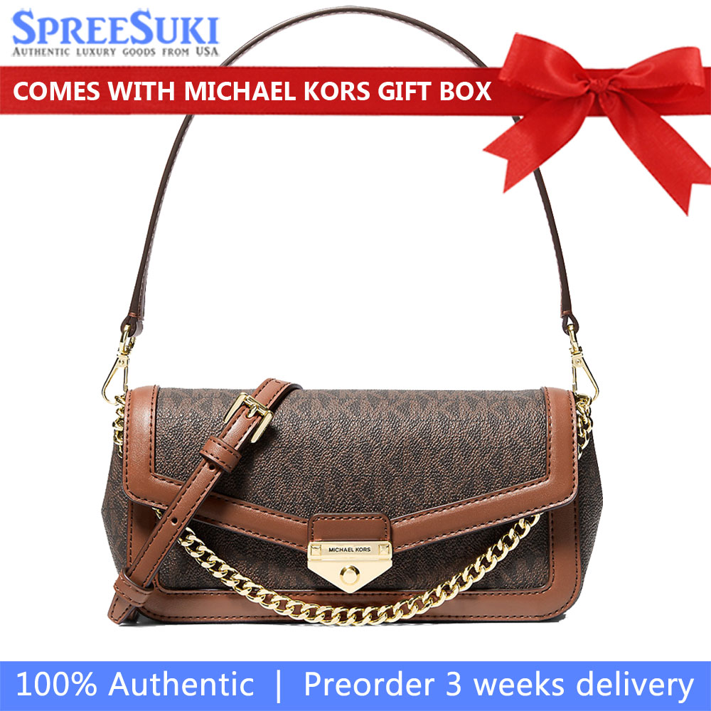Michael Kors Soho Small Signature Logo Convertible Crossbody Bag Brown Dark Brown # 35S6G1SC5B