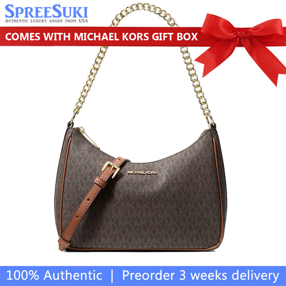 Michael Kors Jet Set Travenuel Large Signature Logo Convertible Crossbody Bag Brown Dark Brown # 35R6GTVC2B