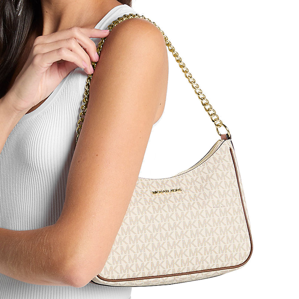Michael Kors Jet Set Travenuel Large Signature Logo Convertible Crossbody Bag Vanilla Cream # 35R6GTVC2B