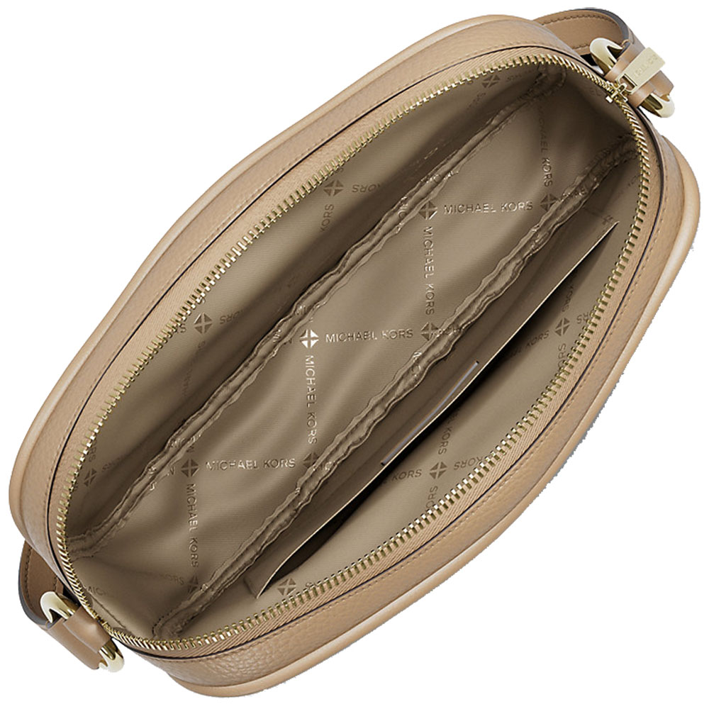 Michael Kors Jet Set Pebbled Leather Camera Crossbody Bag Camel Beige # 35R6GTVC7L