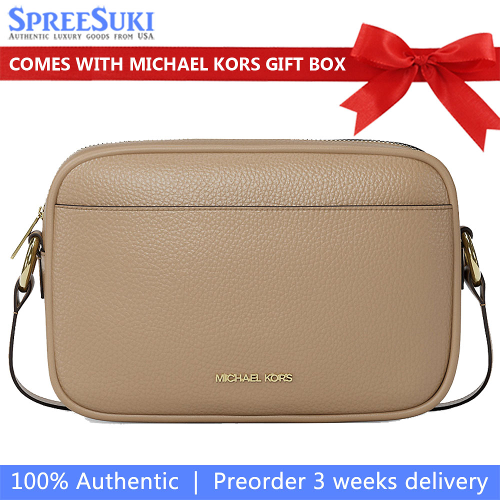 Michael Kors Jet Set Pebbled Leather Camera Crossbody Bag Camel Beige # 35R6GTVC7L