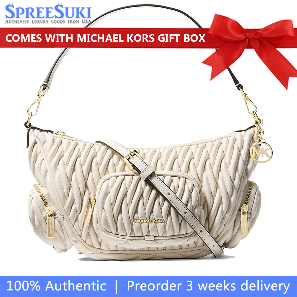 Michael Kors Merritt Matelassé Convertible Crossbody Bag Light Cream # 35S6G0WC1Y