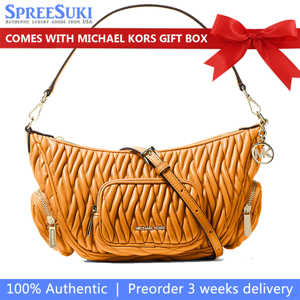 Michael Kors Merritt Matelassé Convertible Crossbody Bag Radiant Orange # 35S6G0WC1Y