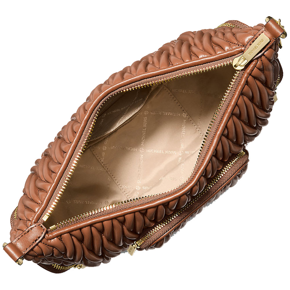 Michael Kors Merritt Matelassé Convertible Crossbody Bag Luggage Dark Brown # 35S6G0WC1Y