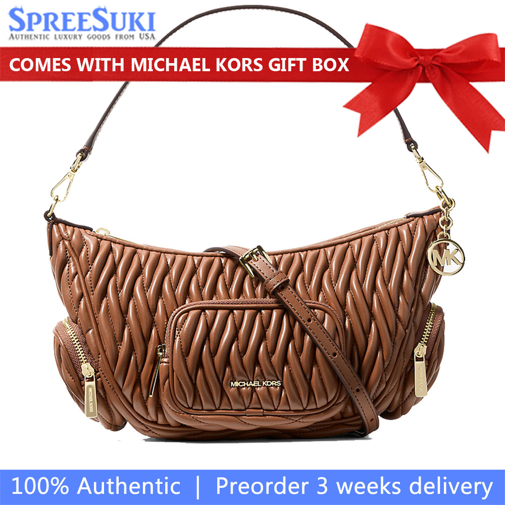 Michael Kors Merritt Matelassé Convertible Crossbody Bag Luggage Dark Brown # 35S6G0WC1Y