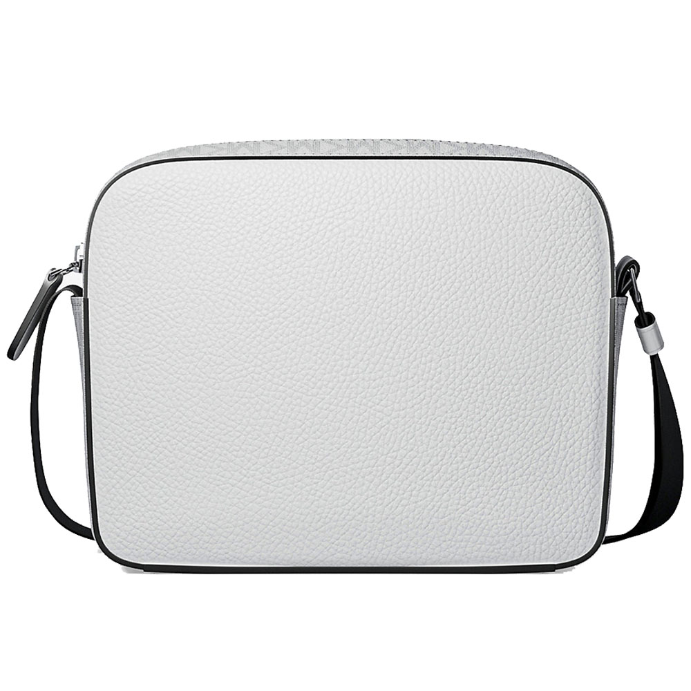 Michael Kors Cooper Medium Pebbled Leather And Signature Logo Camera Crossbody Bag Bright White # 37R6LCOM1L