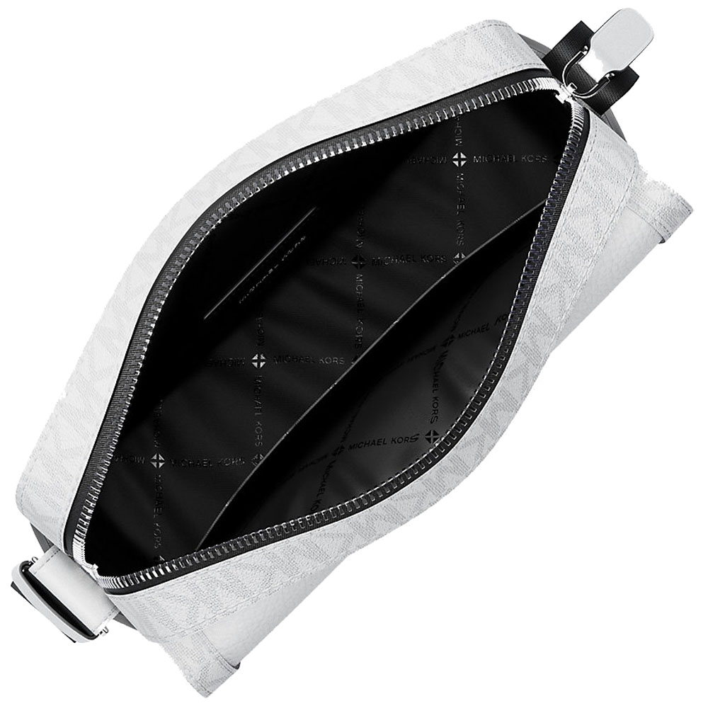 Michael Kors Cooper Medium Pebbled Leather And Signature Logo Camera Crossbody Bag Bright White # 37R6LCOM1L