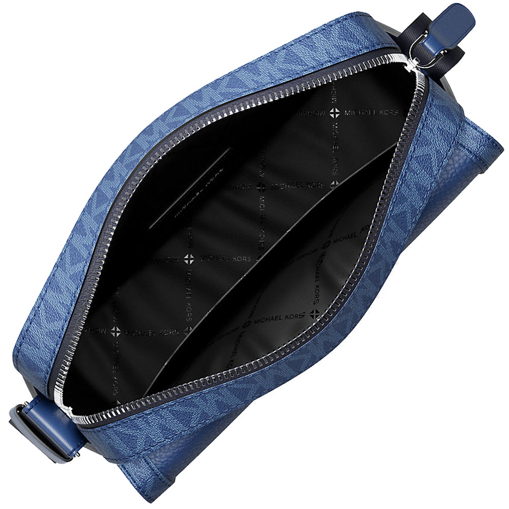 Michael Kors Cooper Medium Pebbled Leather And Signature Logo Camera Crossbody Bag Galaxy Blue # 37R6LCOM1L