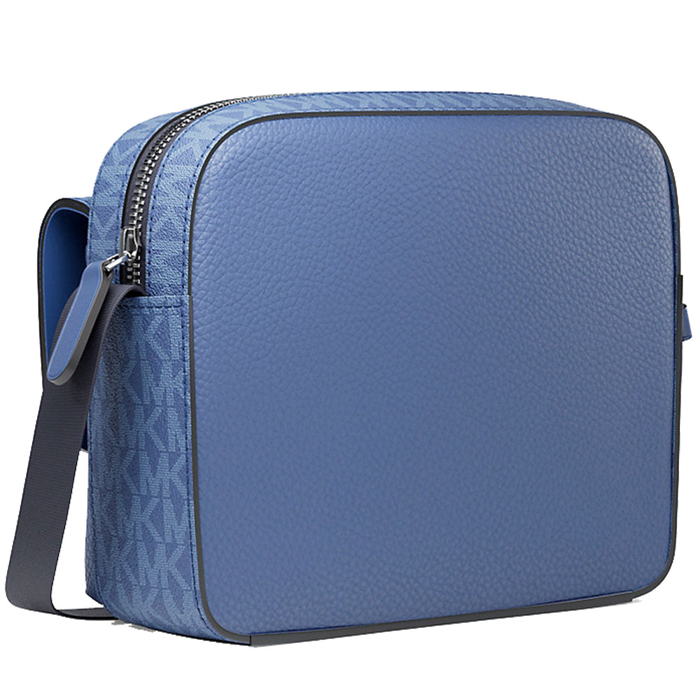 Michael Kors Cooper Medium Pebbled Leather And Signature Logo Camera Crossbody Bag Galaxy Blue # 37R6LCOM1L