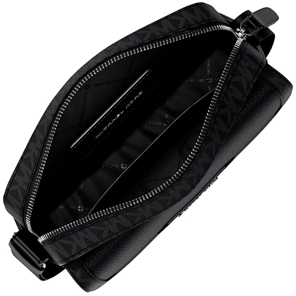 Michael Kors Cooper Medium Pebbled Leather And Signature Logo Camera Crossbody Bag Black # 37R6LCOM1L