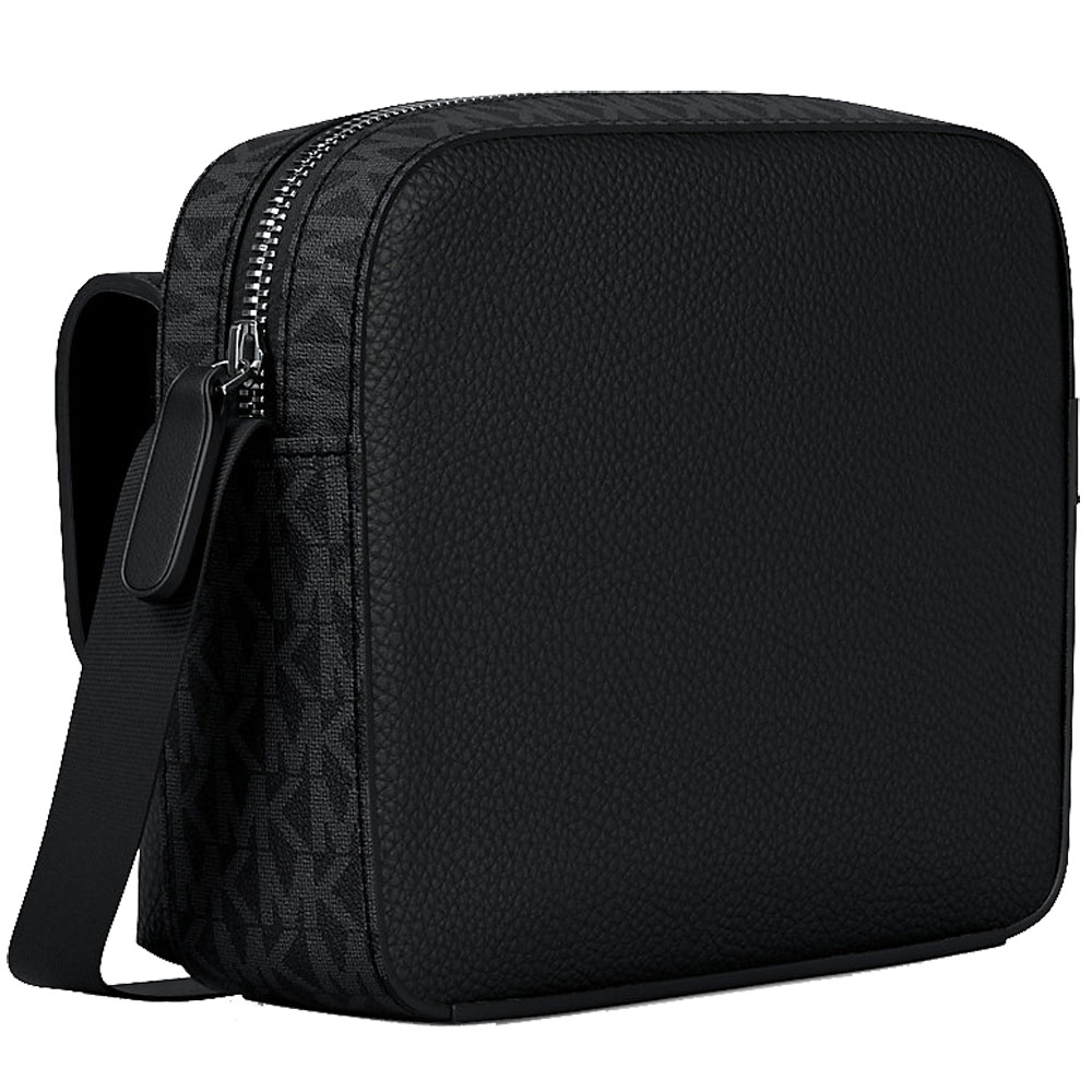 Michael Kors Cooper Medium Pebbled Leather And Signature Logo Camera Crossbody Bag Black # 37R6LCOM1L