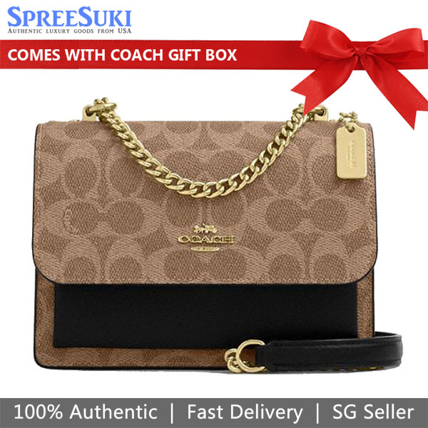 Coach Mini Klare Crossbody Bag In Signature Canvas Tan Black Light Brown # CW206