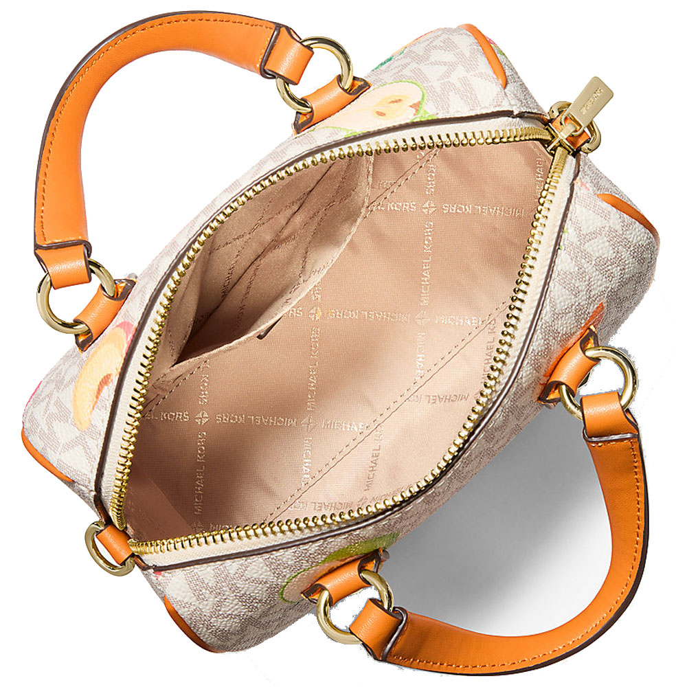 Michael Kors Grayson Small Printed Signature Logo Duffel Crossbody Bag Radiant Orange Multi # 35S6GGYC1U