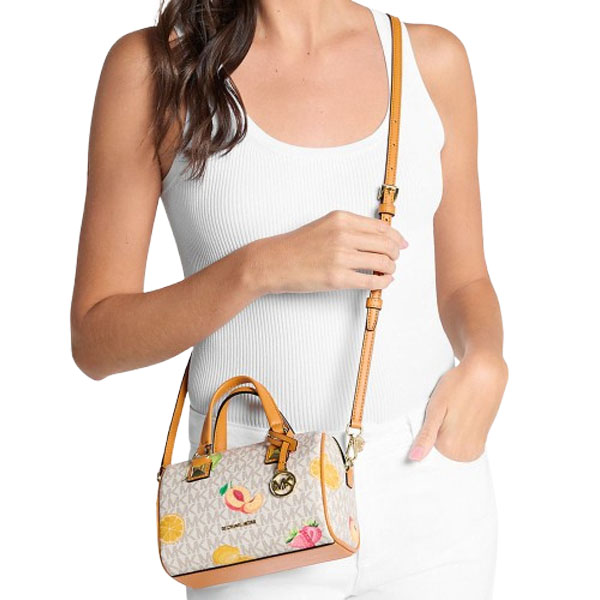 Michael Kors Grayson Small Printed Signature Logo Duffel Crossbody Bag Radiant Orange Multi # 35S6GGYC1U