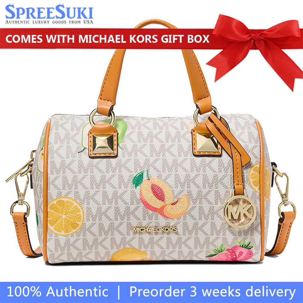 Michael Kors Grayson Small Printed Signature Logo Duffel Crossbody Bag Radiant Orange Multi # 35S6GGYC1U
