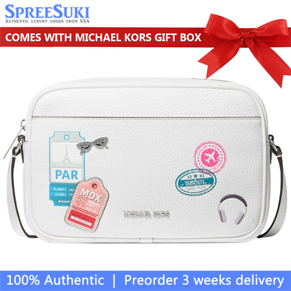 Michael Kors Jet Set Large Embellished Camera Crossbody Bag Optic White # 35R6STVC7V