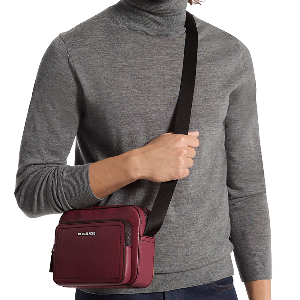 Michael Kors Cooper Pebbled Leather Utility Crossbody Bag Cherry Dark Red # 37F4LCOC6L