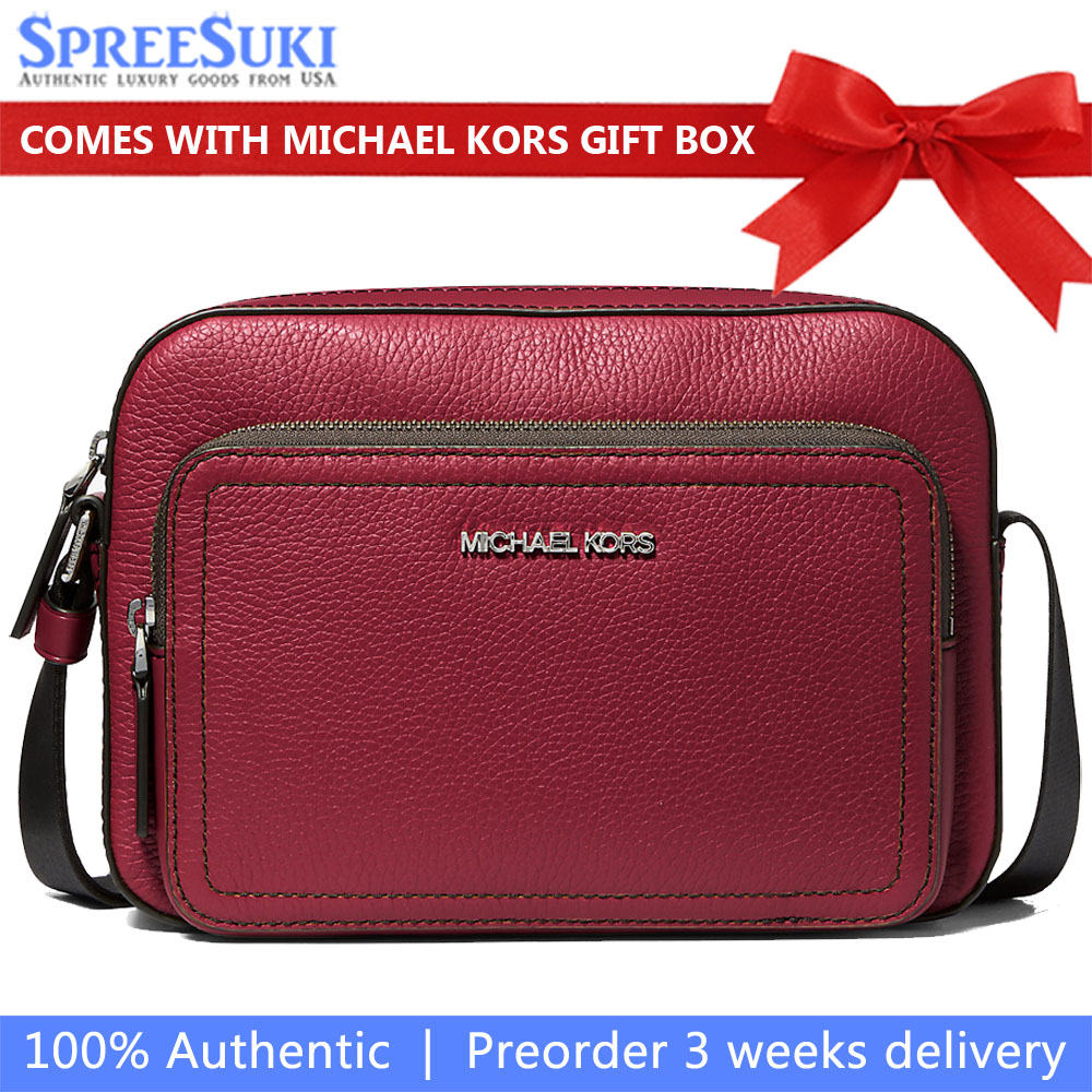 Michael Kors Cooper Pebbled Leather Utility Crossbody Bag Cherry Dark Red # 37F4LCOC6L