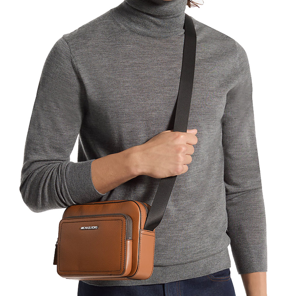 Michael Kors Cooper Pebbled Leather Utility Crossbody Bag Luggage Dark Brown # 37F4LCOC6L