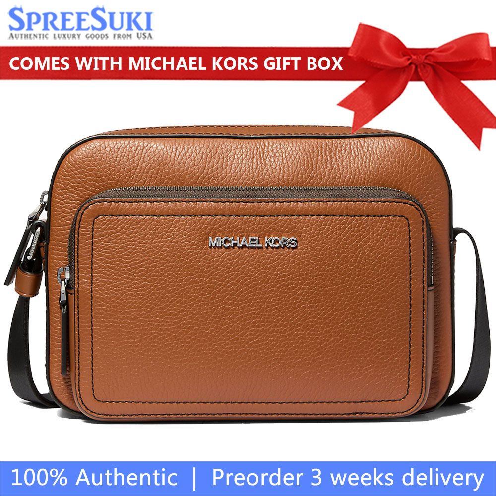 Michael Kors Cooper Pebbled Leather Utility Crossbody Bag Luggage Dark Brown # 37F4LCOC6L