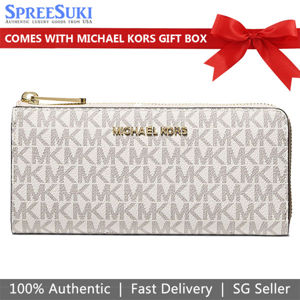 Michael Kors Jet Set Travenuel Large Logo Quarter-Zip Wallet Vanilla Off White # 35F8GTVZ3B