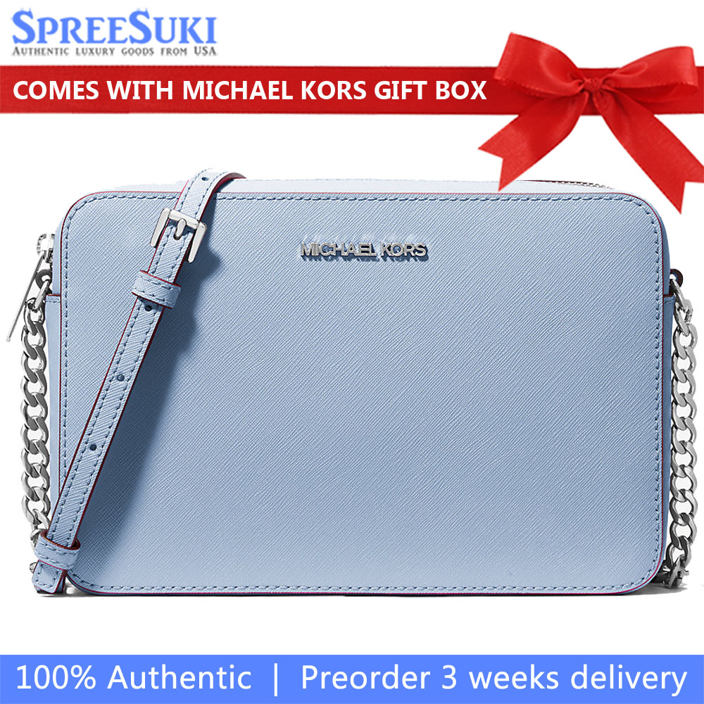 Michael Kors Crossbody Bag Jet Set Large Crossbody Pale Ocean Light blue # 35F8STTC9L