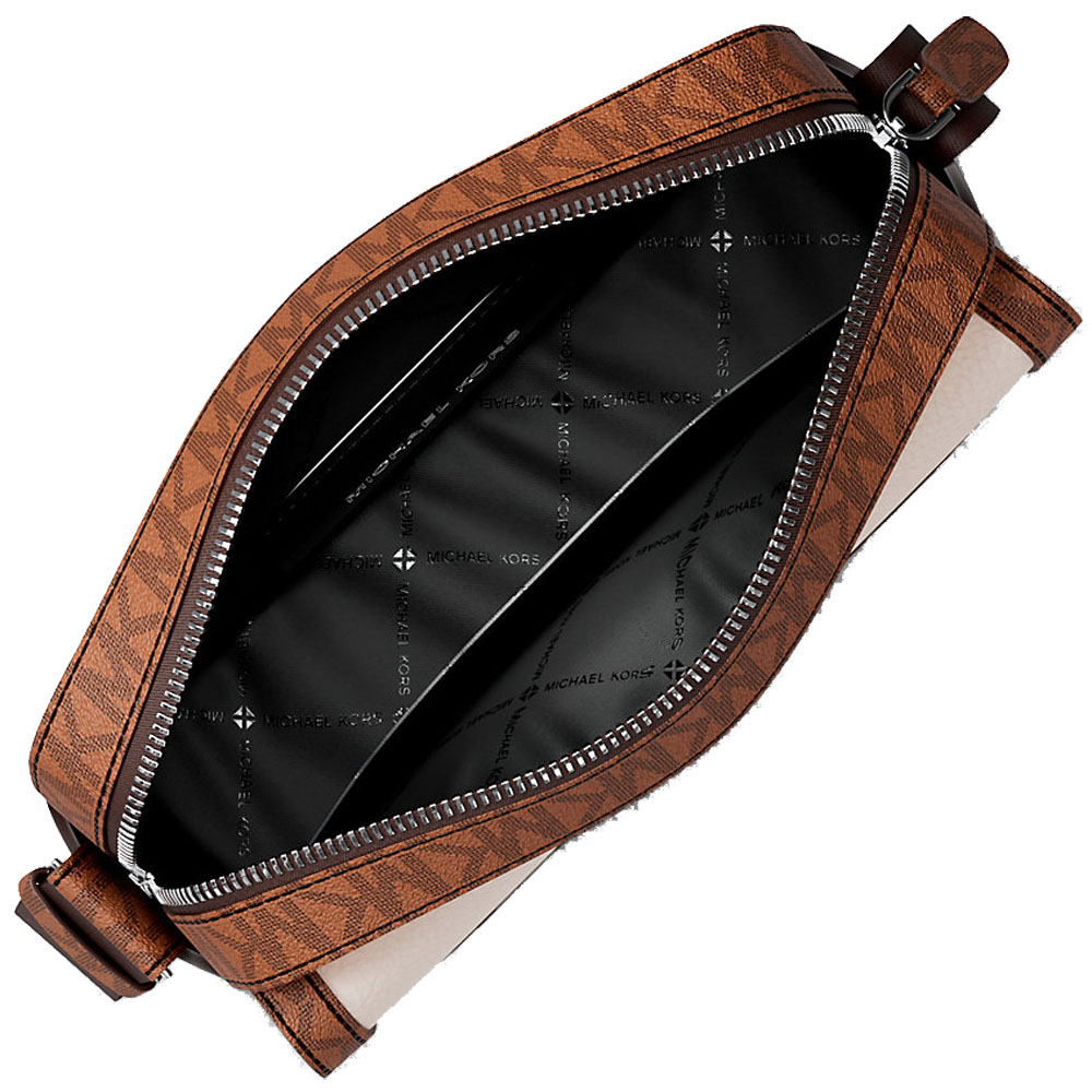 Michael Kors Cooper Medium Pebbled Leather And Signature Logo Camera Crossbody Bag Light Cream Luggage # 37R6LCOM1L