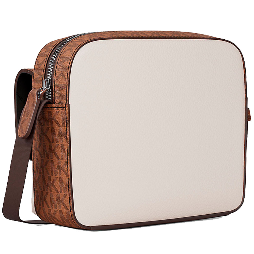 Michael Kors Cooper Medium Pebbled Leather And Signature Logo Camera Crossbody Bag Light Cream Luggage # 37R6LCOM1L