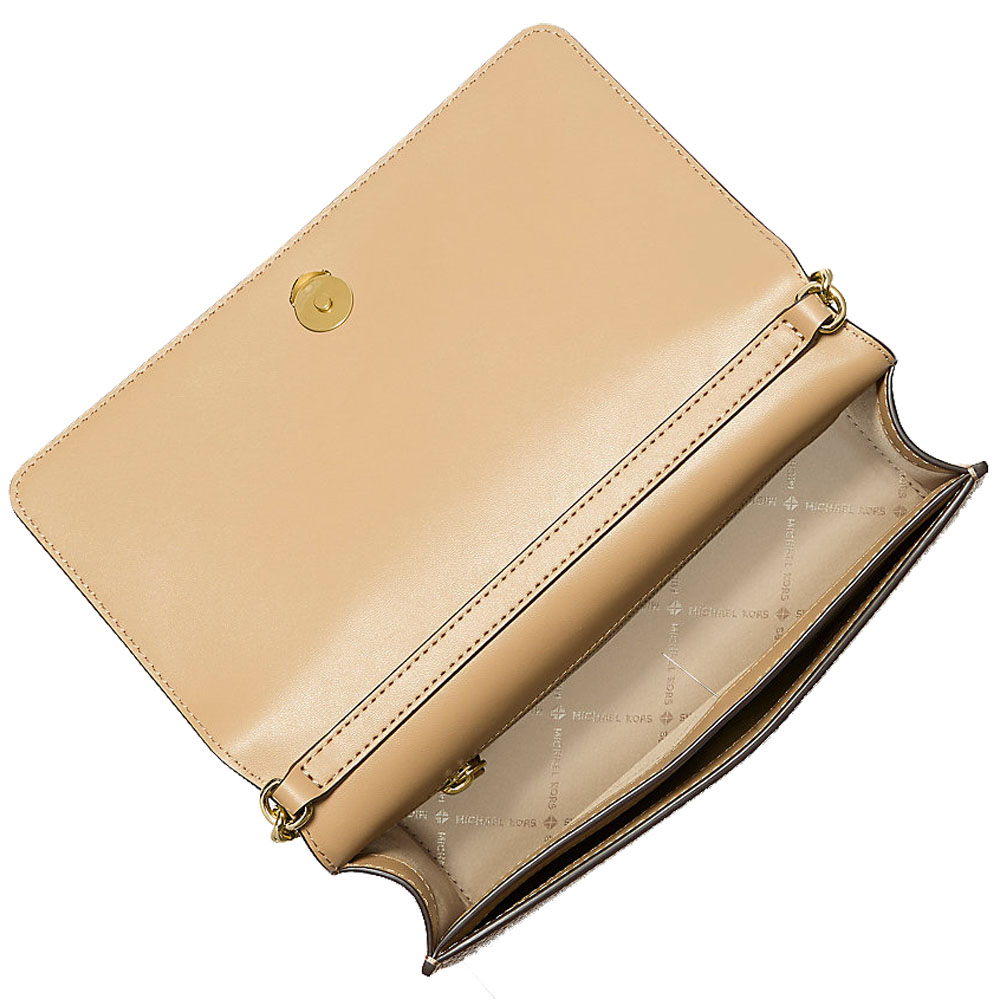 Michael Kors Jet Set Travenuel Medium Pebbled Leather Crossbody Bag Camel Light Brown # 35F5GTVC2L