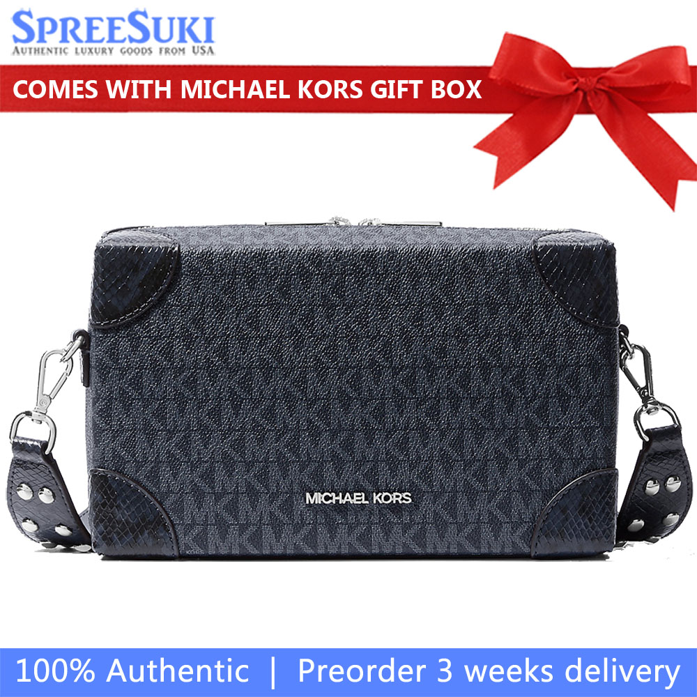 Michael Kors Jeanie Small Signature Logo And Snake Embossed Crossbody Bag Navy # 35S6S0JC1B