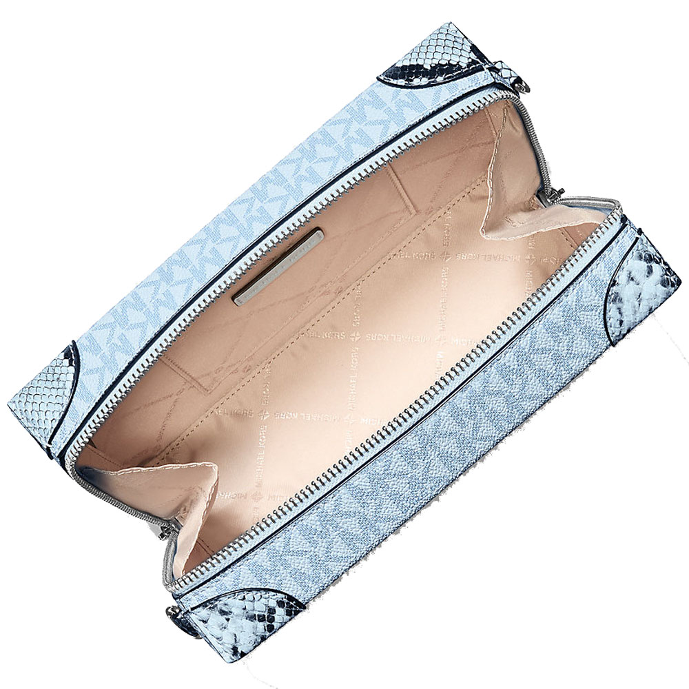 Michael Kors Jeanie Small Signature Logo And Snake Embossed Crossbody Bag Pale Ocean Light blue # 35S6S0JC1B