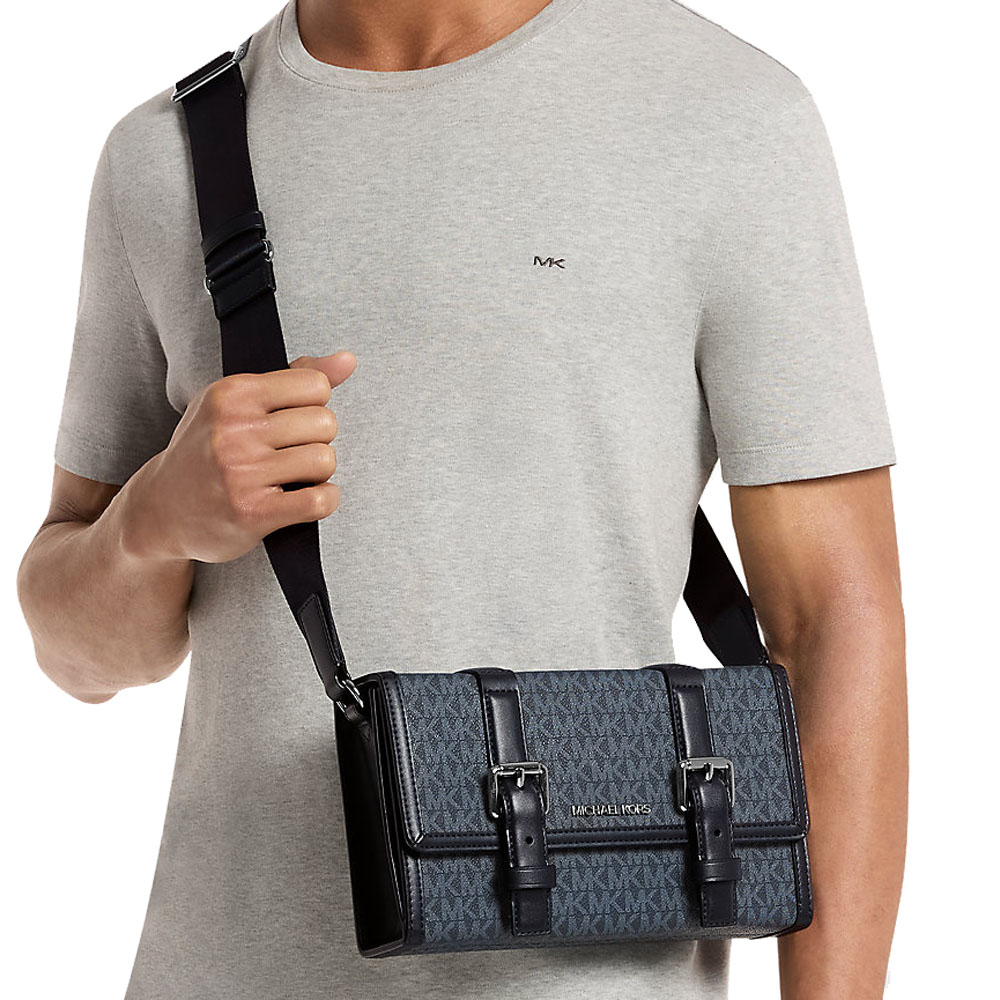 Michael Kors Cooper Signature Logo Trunk Crossbody Bag Admiral Pale Blue Navy Blue # 37F5LCOM1O