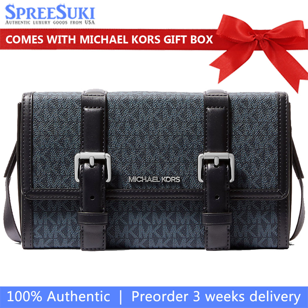 Michael Kors Cooper Signature Logo Trunk Crossbody Bag Admiral Pale Blue Navy Blue # 37F5LCOM1O