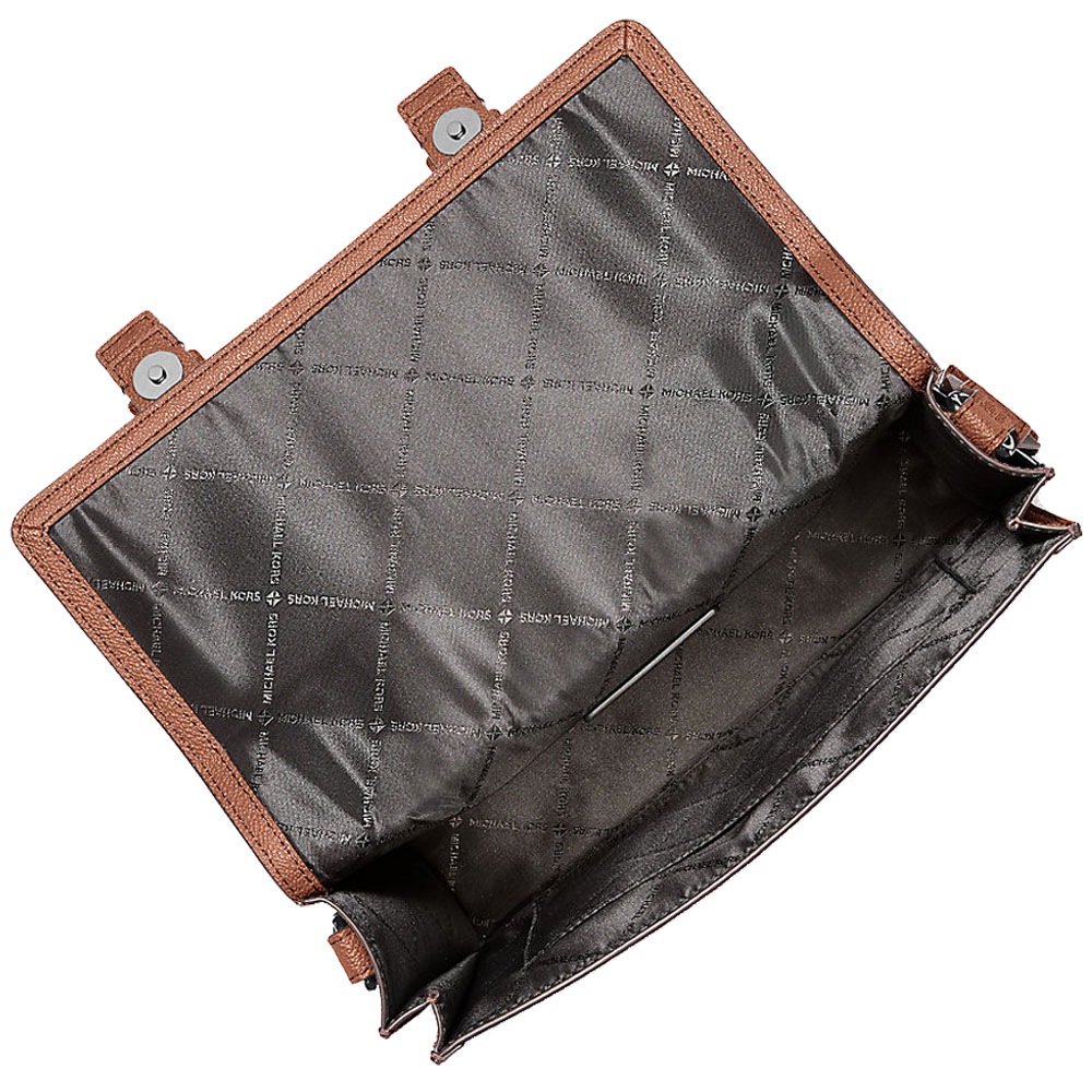 Michael Kors Cooper Pebbled Leather And Signature Logo Trunk Crossbody Bag Light Cream Luggage # 37S6LCOM1O