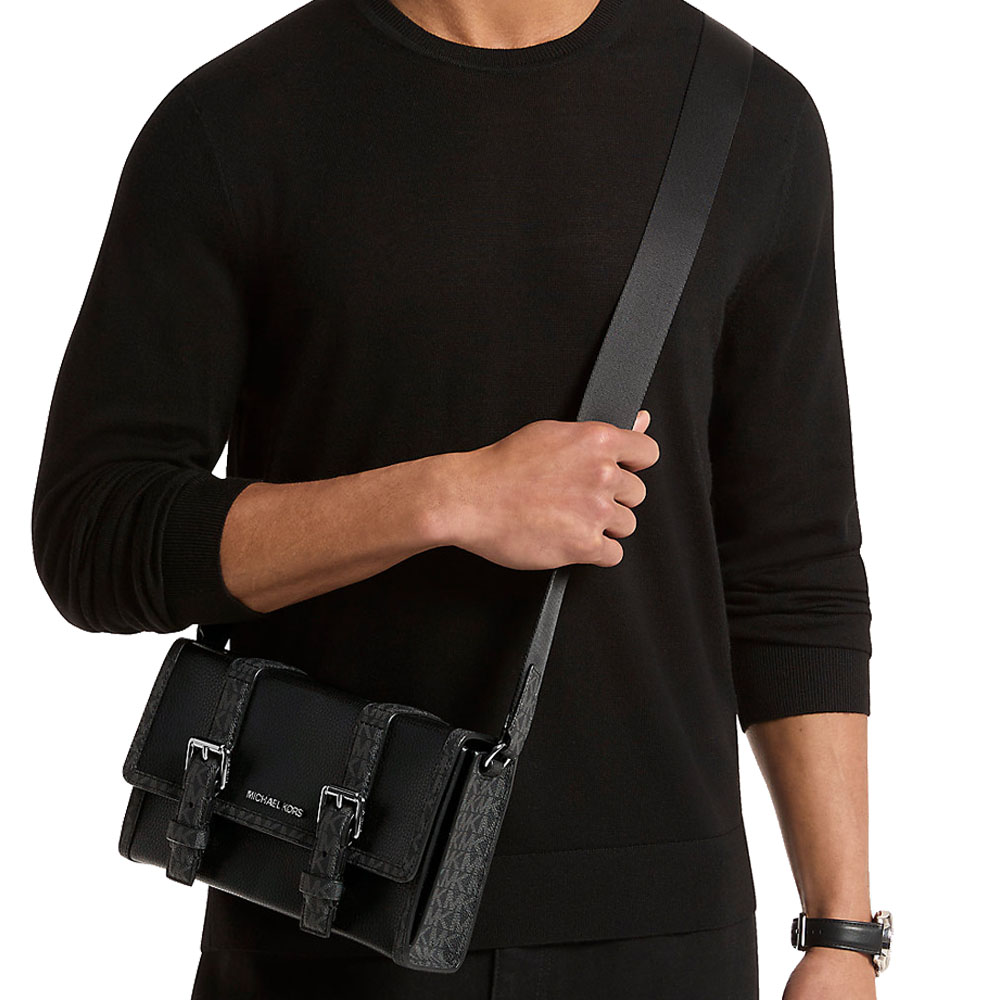 Michael Kors Cooper Pebbled Leather And Signature Logo Trunk Crossbody Bag Black # 37S6LCOM1O