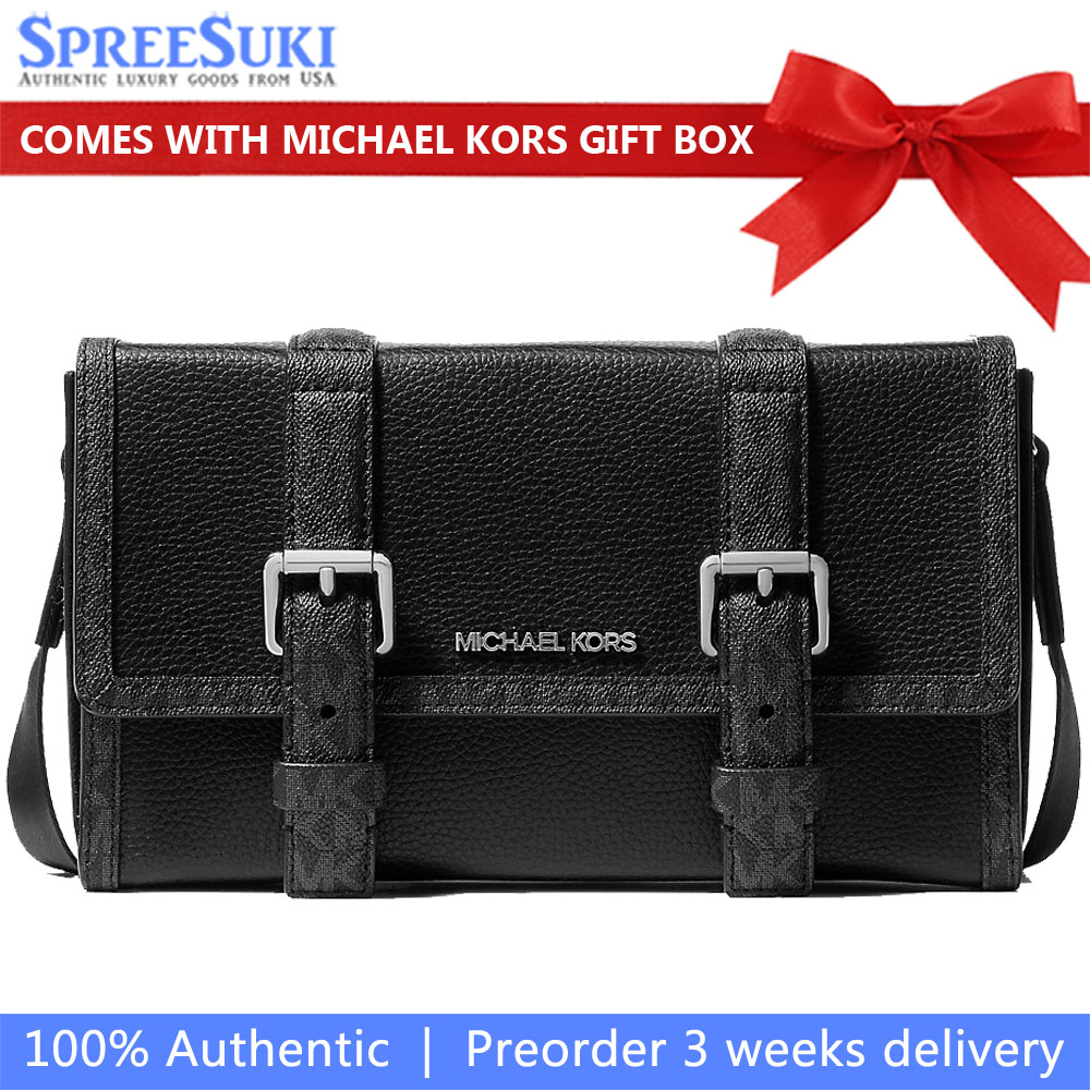 Michael Kors Cooper Pebbled Leather And Signature Logo Trunk Crossbody Bag Black # 37S6LCOM1O