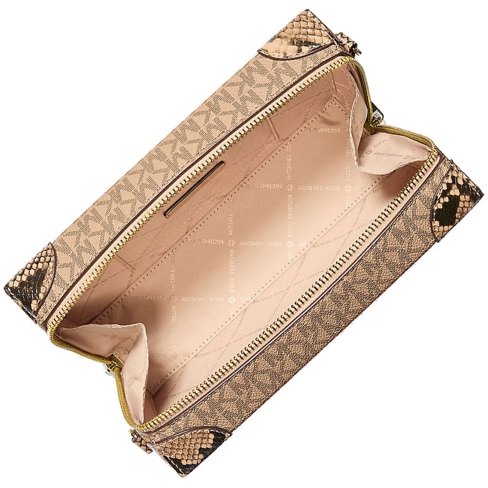 Michael Kors Jeanie Small Signature Logo And Snake Embossed Crossbody Bag Camel Brown # 35S6G0JC1B