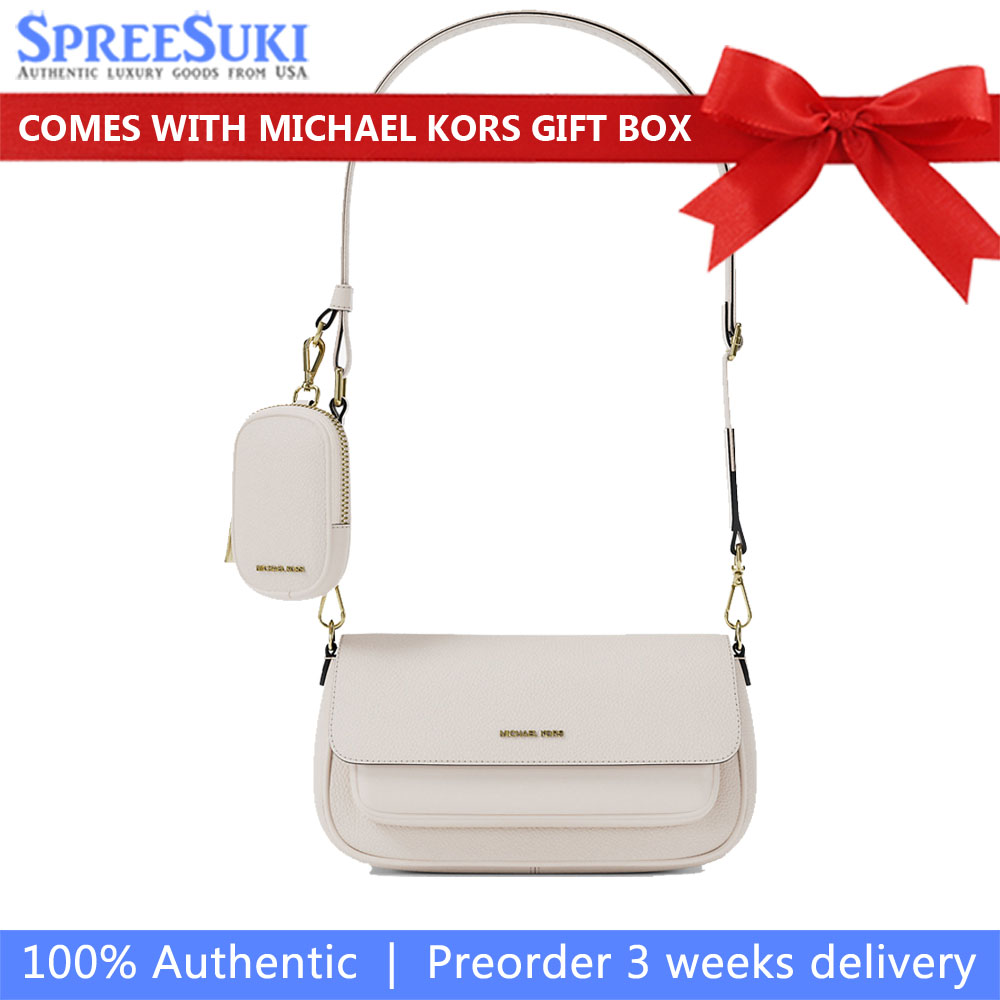 Michael Kors Jet Set Travenuel Small Pebbled Leather Crossbody Bag With Pouch Light Cream # 35S6GTVC0L